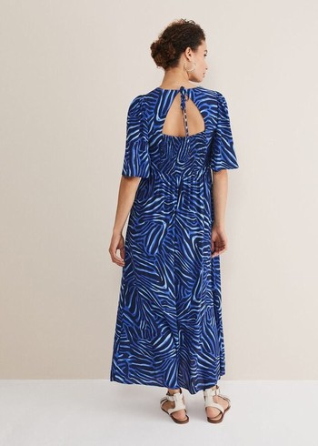 Phase Eight Ayesha Zebra Print Dress Blue Canada | PVXJQL-517